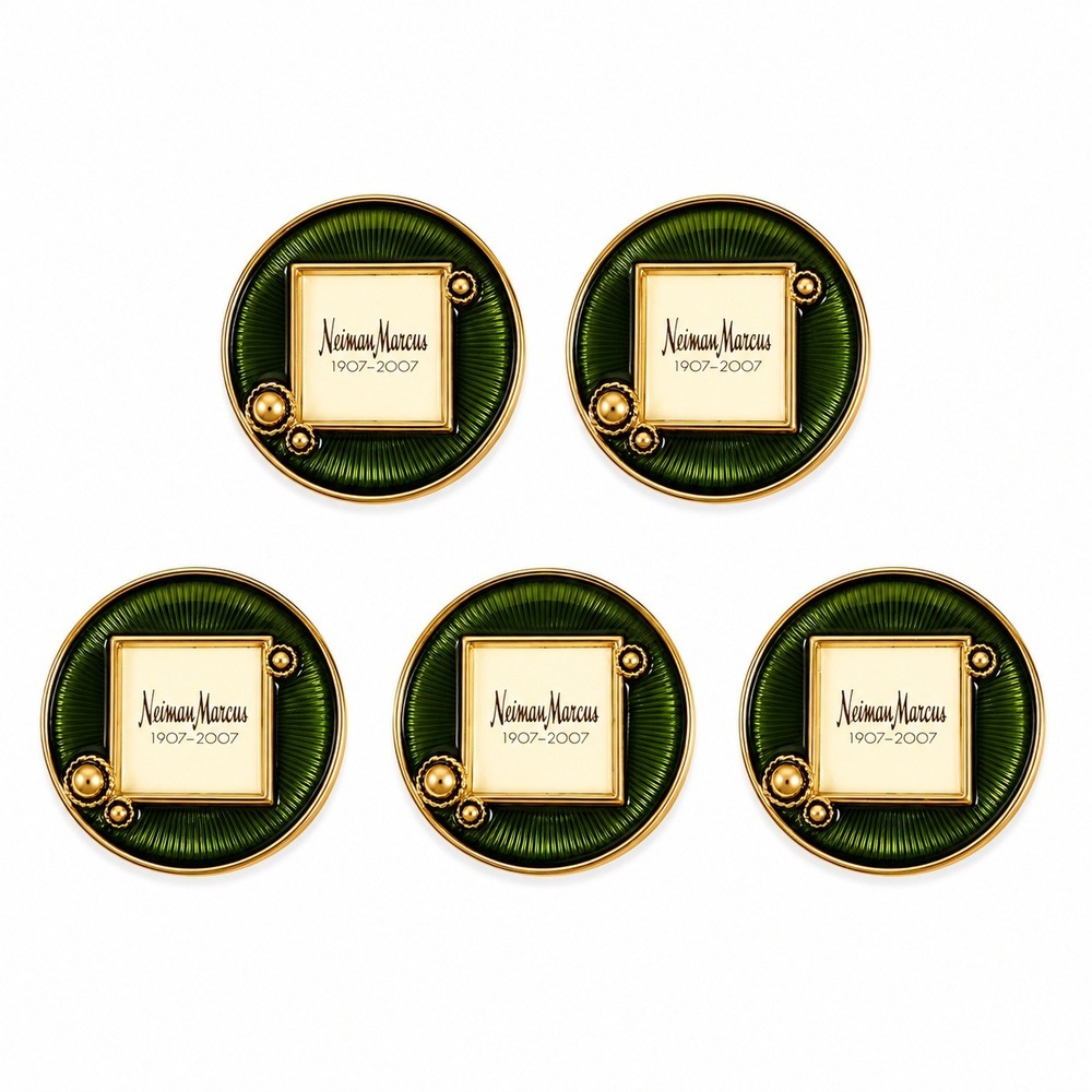 Neiman Marcus Jay Strongwater 1907-2007 Green Enamel Frame Pin Brooch Set of 5